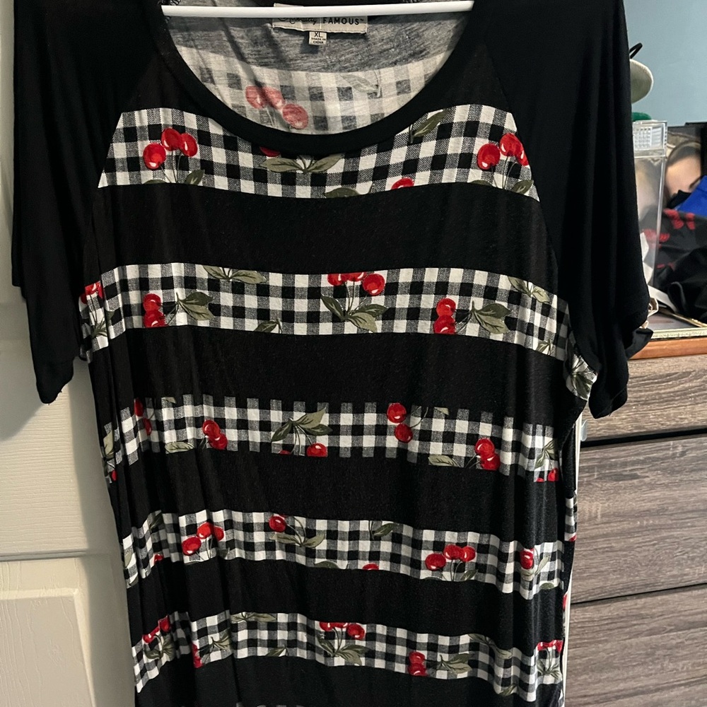 Absolutely Famous Black and White Cherry Print Top